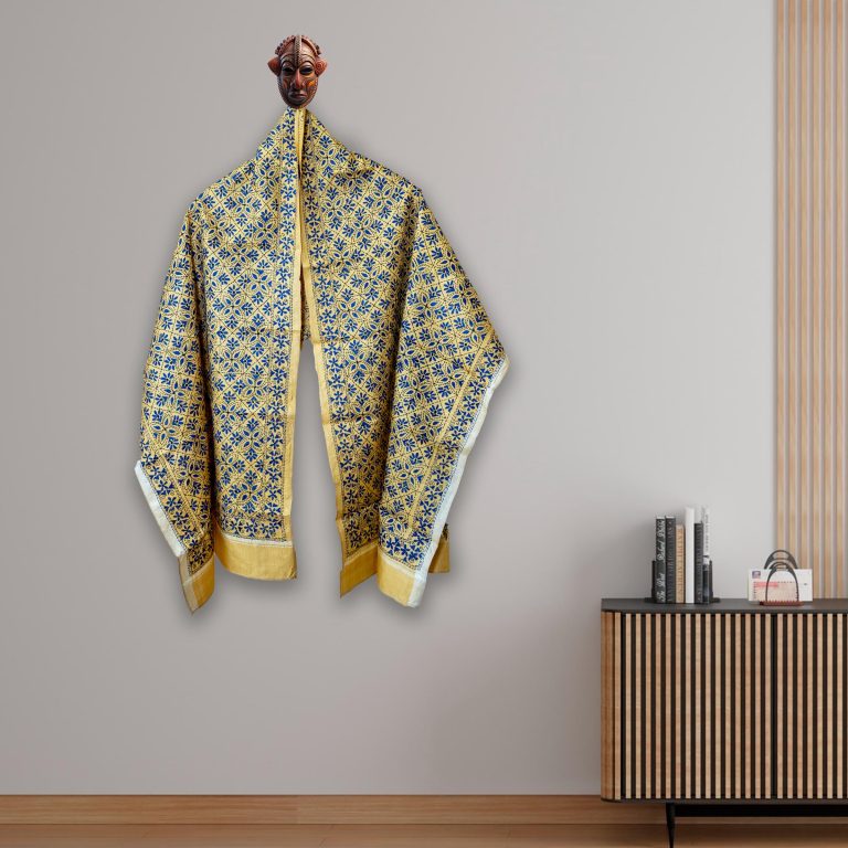 Kantha Stole (Yellow & Blue)